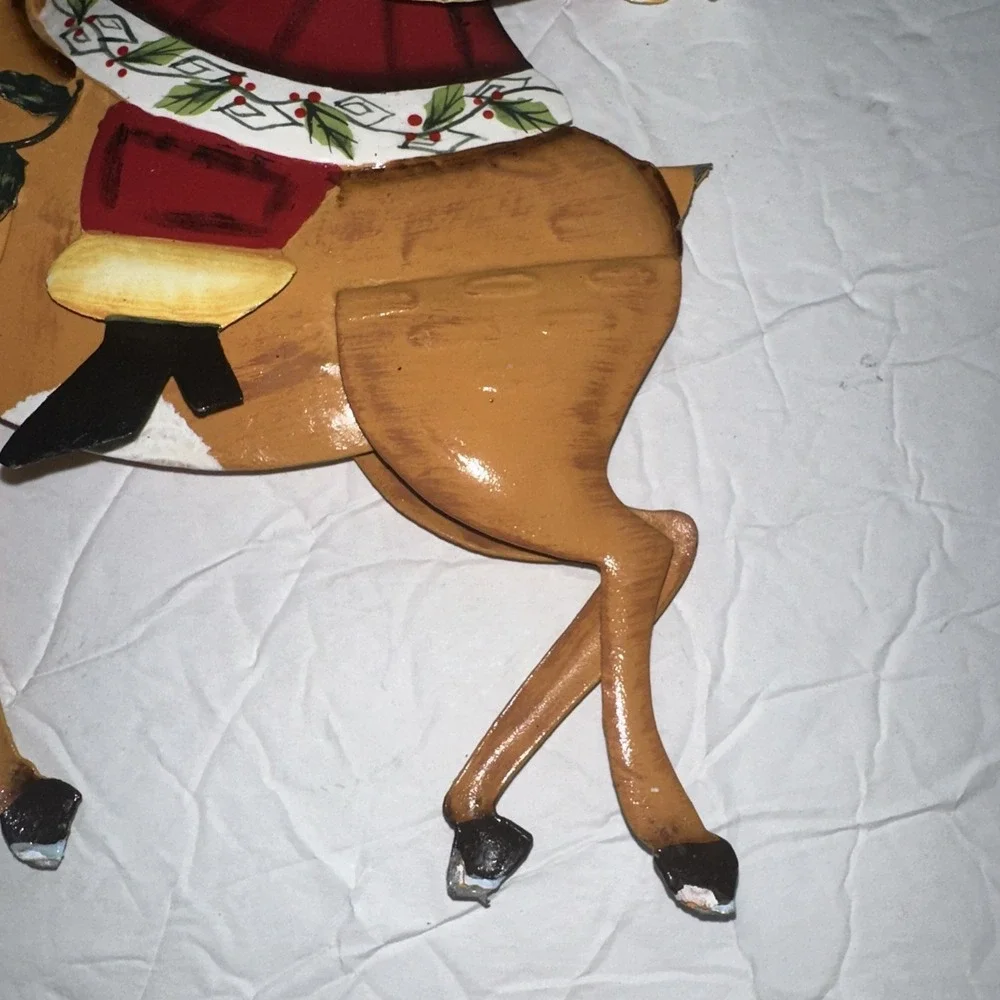 Metal Christmas Red Santa And Brown Reindeer Holiday Wall Decor 8x10‎
